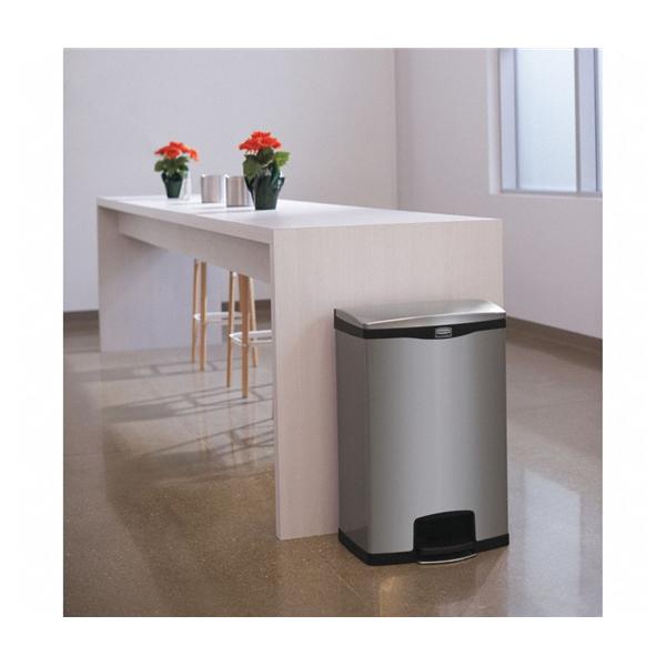 Wastebasket Container Slim Jim SS/Plstc 24gal Step-On Hinged Black/Silver Ea